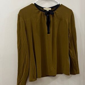 Burberry london Olive Long Sleeve Blouse with Black Trim - women’s large